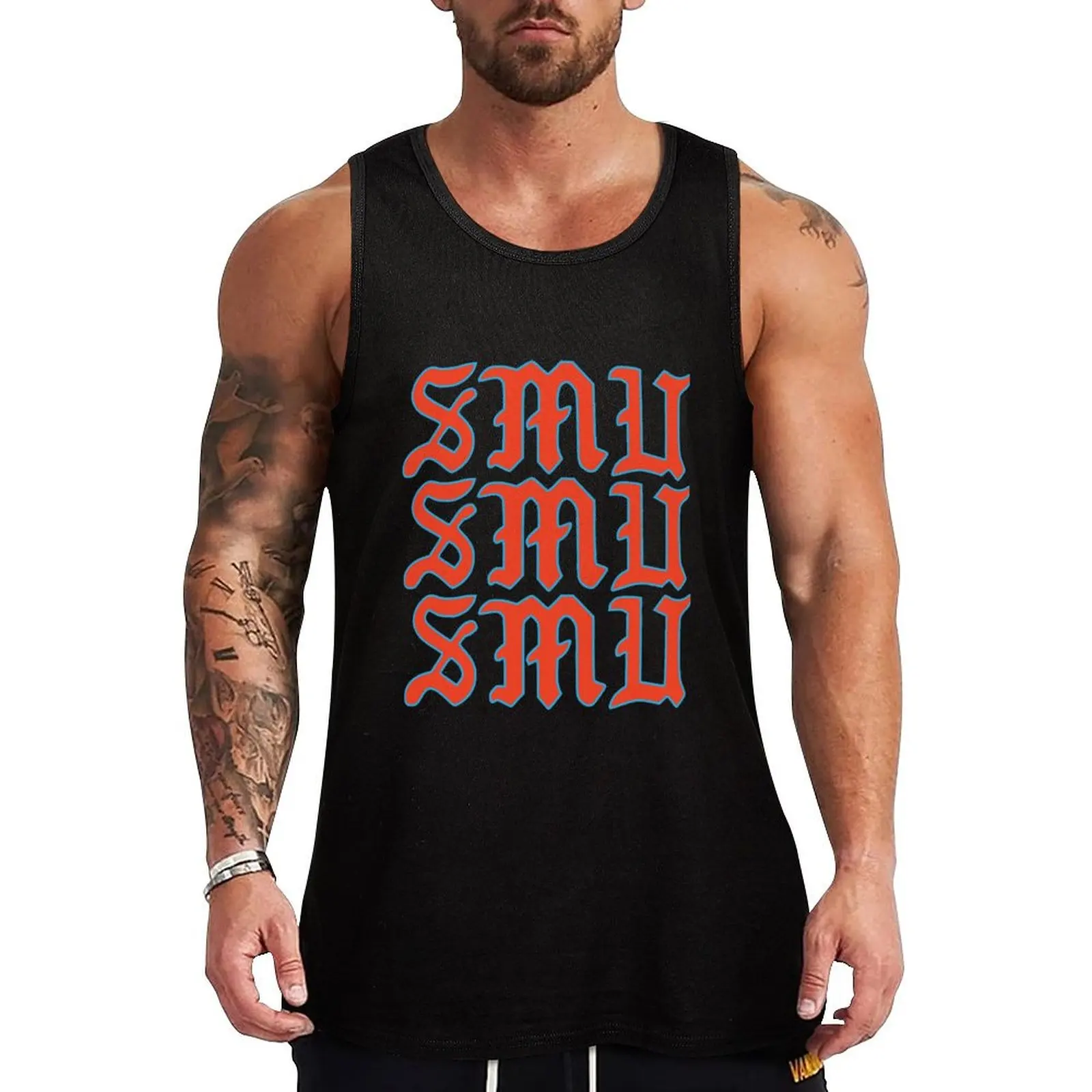 

SMU Gothic Font Tank Top Men's t-shirt Men's gym articles tops