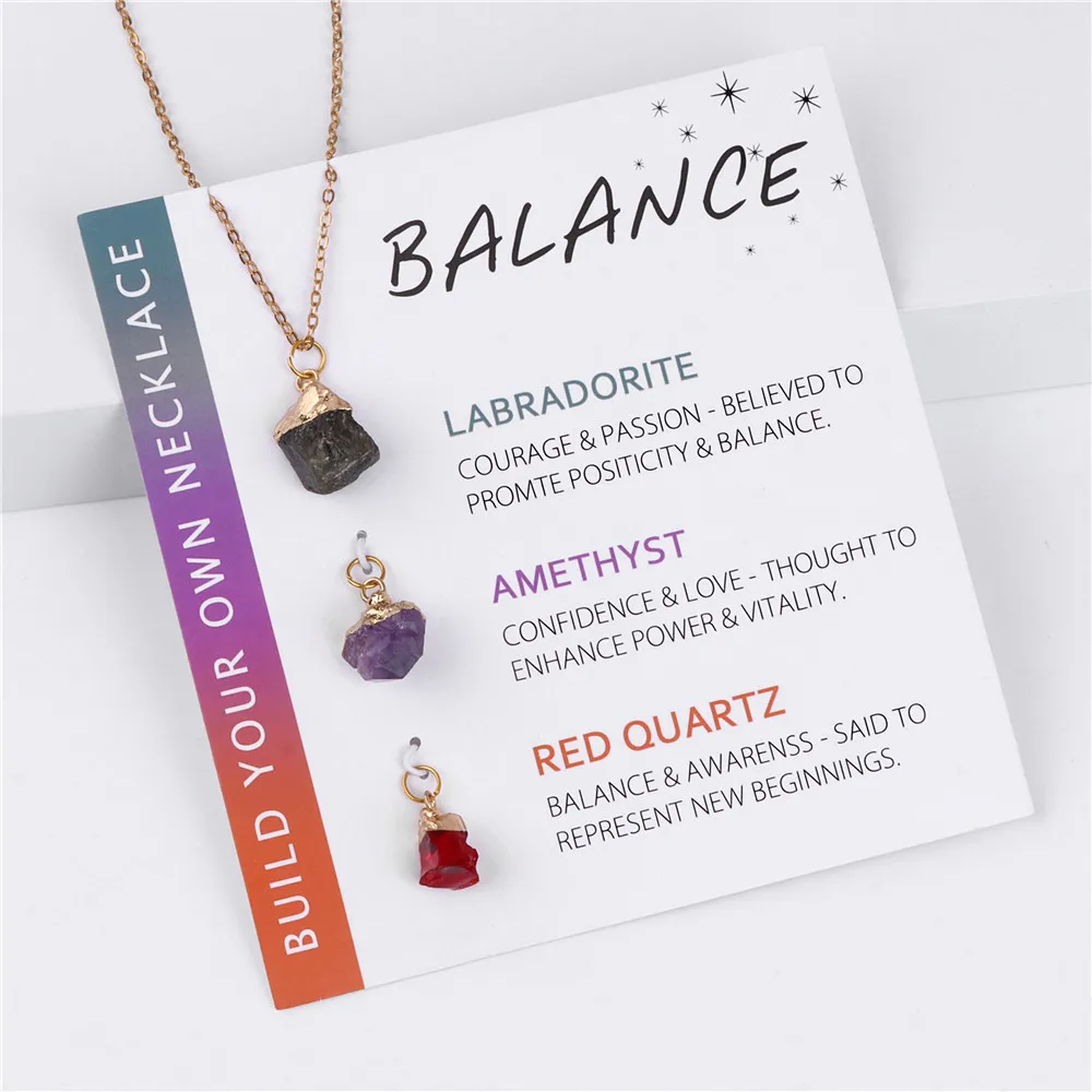 Healing Natural Stone Necklaces With Interchangeable Mineral Quartzs Pendant Necklaces For Women Balance Protection Card Jewelry