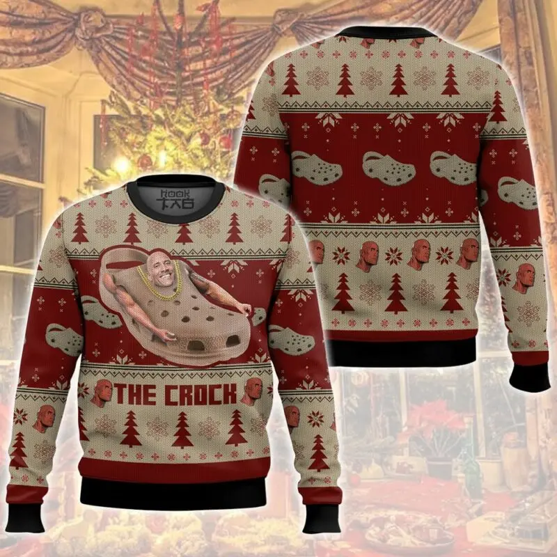

The Rock Crock Meme Ugly Christmas Sweater Funny Holiday Party Pullover Warm Cozy Plus Size Sweaters for Men Xmas Gift 2026