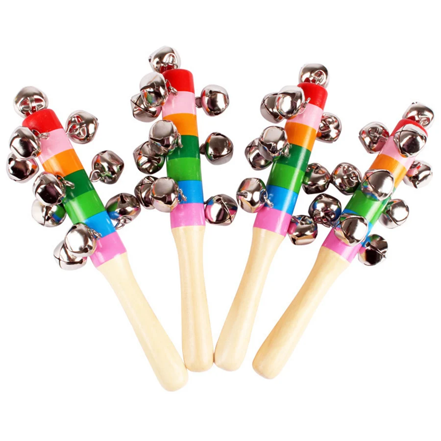 1pc 18cm Wooden Rattle Children Puzzle Musical Instrument Toys Kids Early Education Handbell Toys Kindergarten Teaching Aids