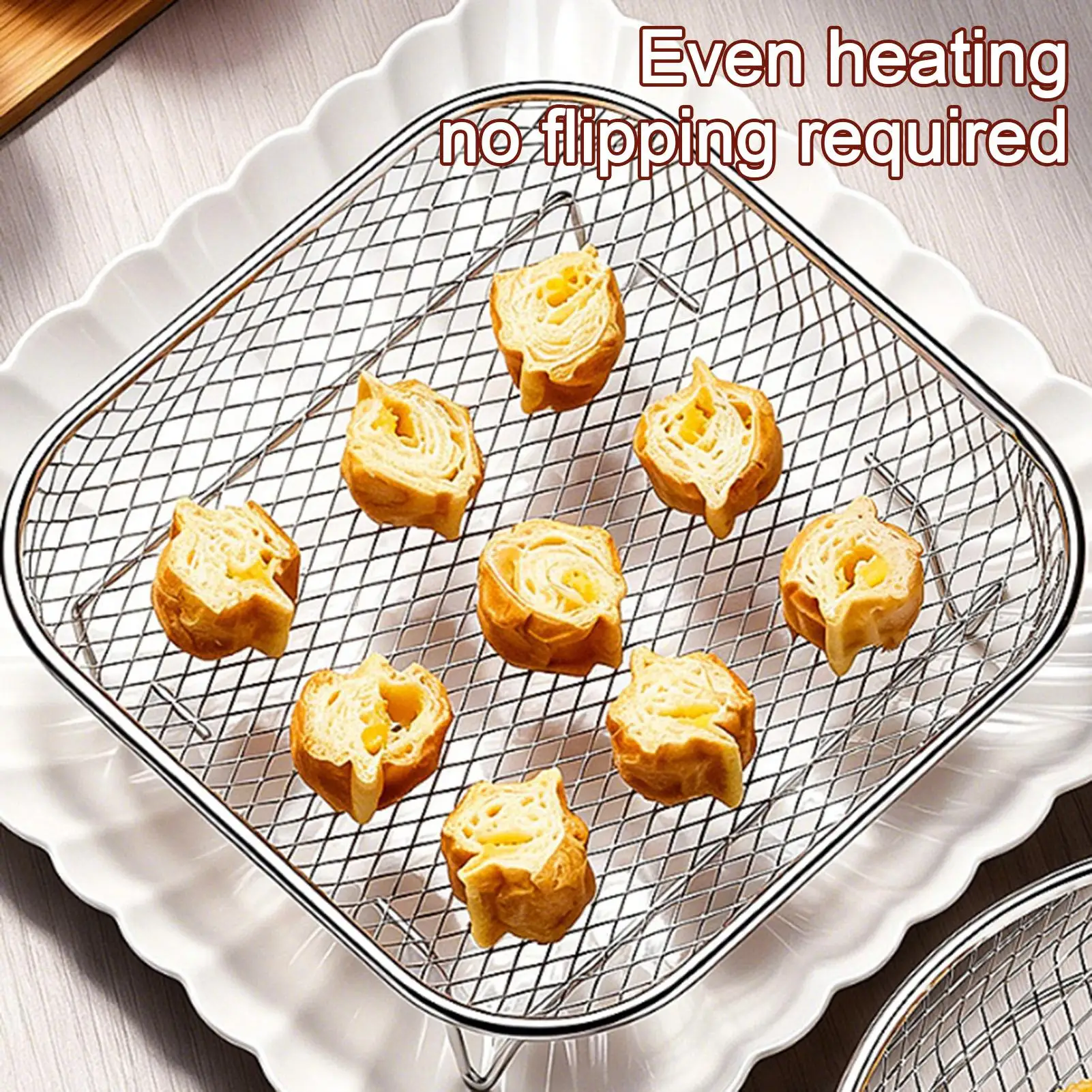 Air Fryer Racks Non-Reversing Square Stackable Food Grade Air Fryer Mesh Basket for Oven Microwave Steamer Home Kitchen Bakery