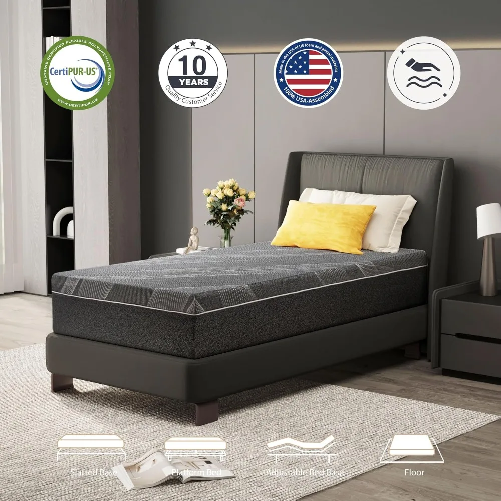 Dyonery Twin Size Mattress 6 Inch Gel Memory Foam Medium Firm Bed Mattress