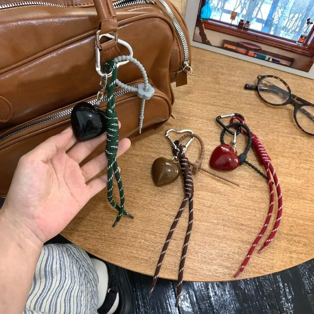 

New Heart Leather Rope Keychain Cherry Bow Y2K Mobile Phone Lanyard Handmade Bag Pendant Ornaments Gifts