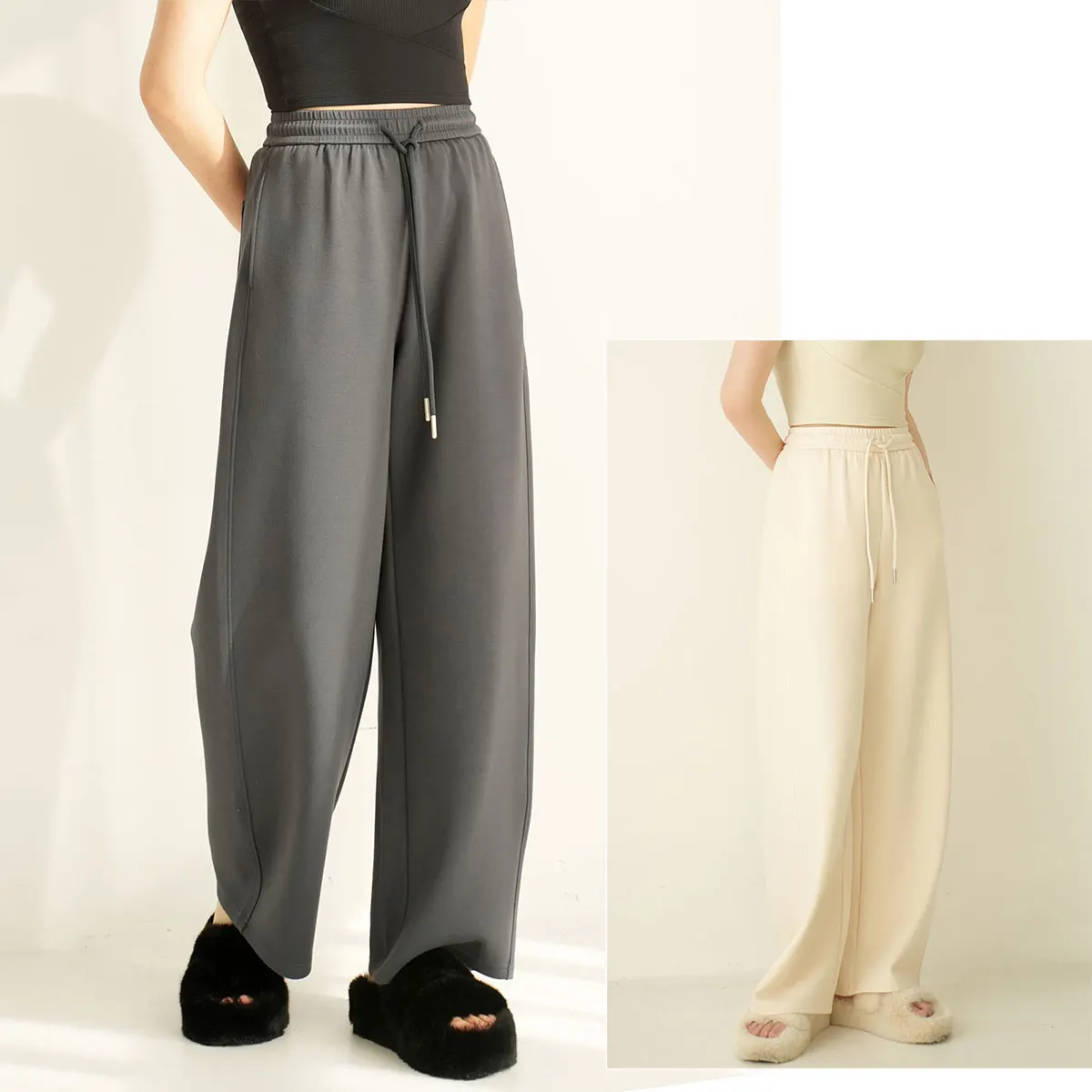 

Женские повседневные брюки с высокой талией и широкими штанинами, прямые, струящиеся, стройнящие, длинные, весна-осень, онлайн-магазин