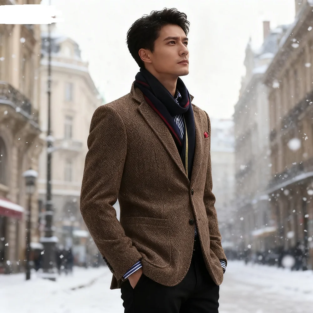 

Brown Fish Scale Men's Blazer One-Piece Notch Lapel Two-Button Smoking Jacket Wedding Business Tuxedo Ball Dancewear