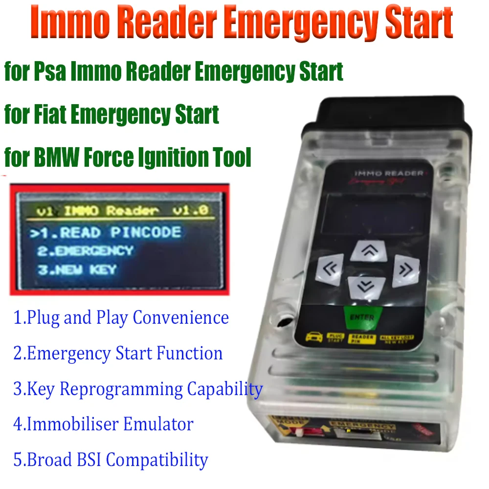 

Emergency Start Bypass For PSA Immo Reader 3-in-1 for FIAT for PSA for BMW Reading PIN Code OBD2 Key Simulator Programming Tools
