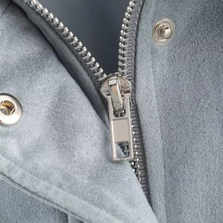 Faionable Cappotto ort in pelle scamosciata allentata con risvolto in puro colore retrò per donna Autunno New Sle JNLEAOG Poliestere lungo con cerniera