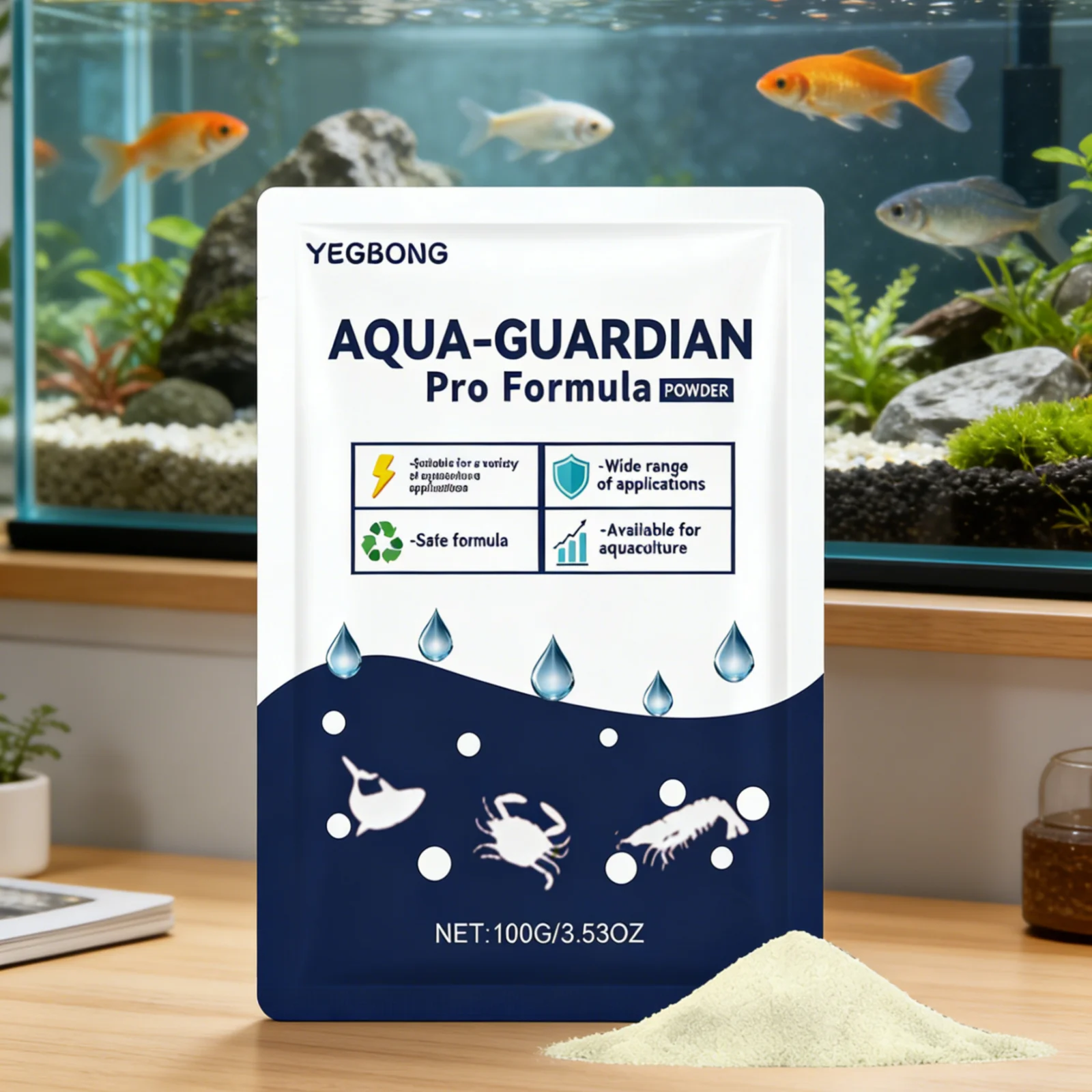 YEGBONG Wasserklärer-Pulver für Aquakultur Süßwasser-Fischteich Sofortige Wirkung Sichere Formel Aquarium-Wasserreiniger 100g