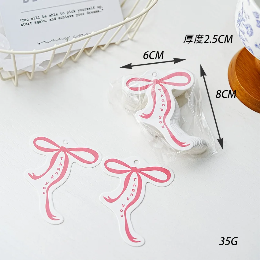 50pcs/set Thank You Gift Tags Pink Bowknot Decorative Tag for Baby Bridal Wedding Shower, Anniversary Celebration Baby Shower