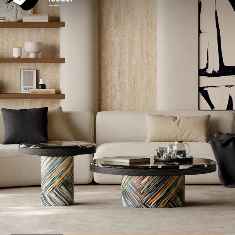 

Marble coffee table light luxury high-end round living room coffee table combination