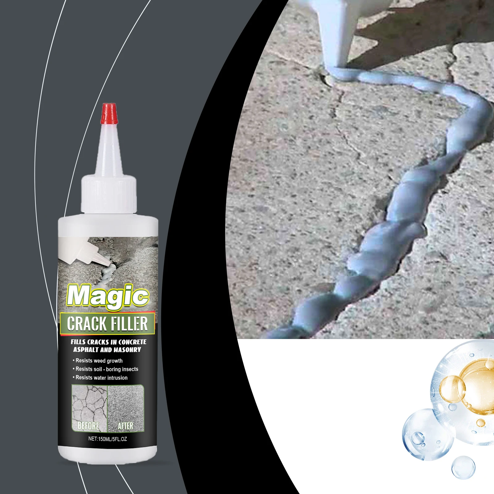 150ml Magischer Betonriss-Füller Wasseraktiviertes Trockenpulver Einfahrt-Versiegelungsmittel Asphalt-Mauerwerk-Fugenreparatur Wasserdichtes Dichtmittel