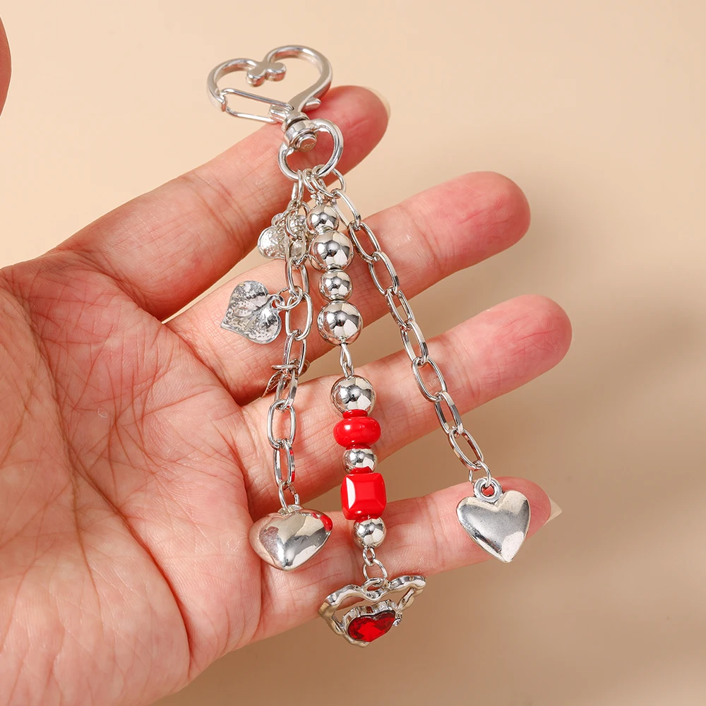 Aihua Fashion Kristall Rotes Herz Schlüsselanhänger für Frauen und Mädchen, Schlüsselring, Handtaschenanhänger, DIY Taschencharms, Schlüsselanhänger Geschenke – Detail 6