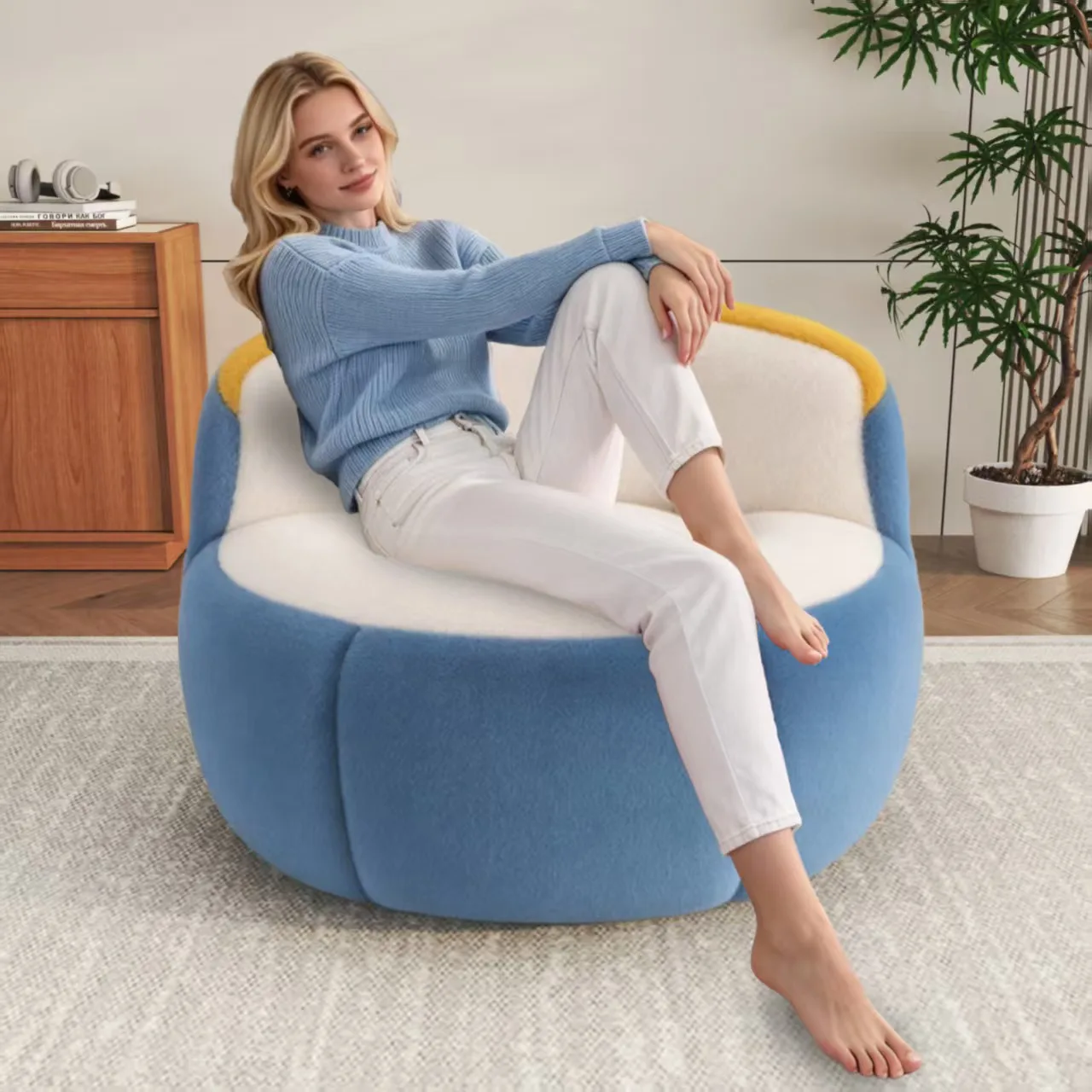 Bean Bag Chairs,Multicolor Faux Fur Couch Filled with Shredded Sponge,Large Lounger Sofa For Living Room,No Assembly Required