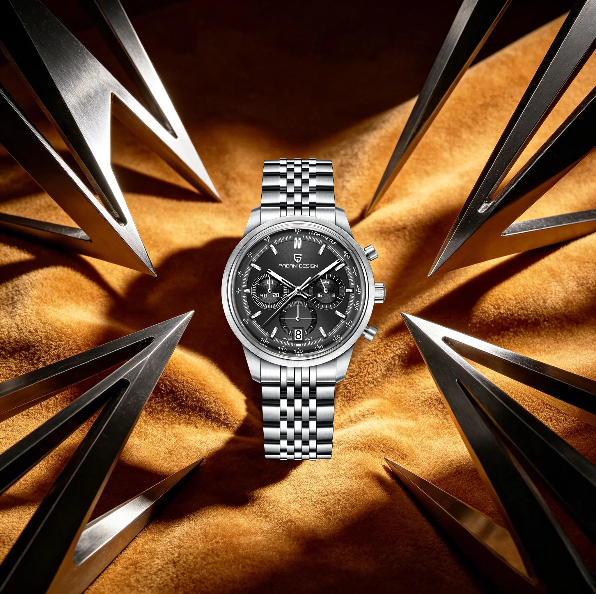 PAGANI DESIGN Men's Daily Commute Quartz Watch Restrained Luxury Stainless Sapphire Date Window Luminous Tachymeter Diving Watch