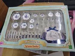Kawaii Sylvanian Families Anime Figure Blue And White Porcelain Fine Dining Set Family Room Ornament Girl Christmas Gift