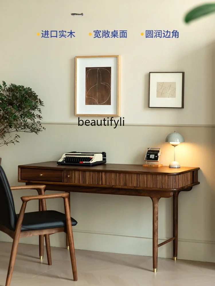 Nordic Black Walnut Wooden Desk Simple Japanese Entry Lux Computer Desk Solid Wood Desk Living Room Large Long