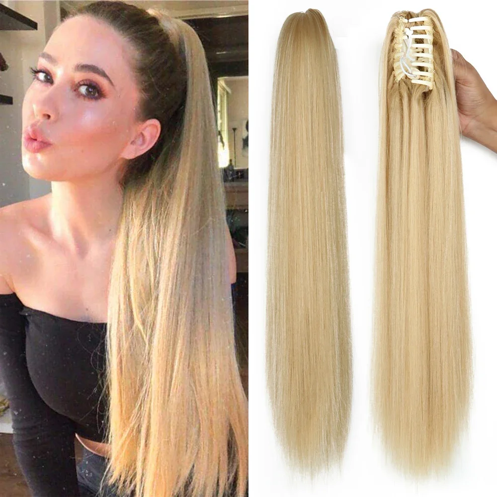 

24-дюймовый термостойкий синтетический длинный прямой зажим для наращивания волос «конский хвост» для женщин, ежедневное использование на вечеринке