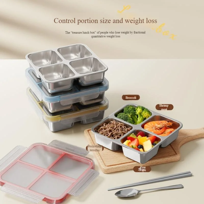 18*18*5cm 720ml Stainless Steel Bento Box for Him / Her Food Containers Lunch Boxes Lunch Containers Camping Daily Use