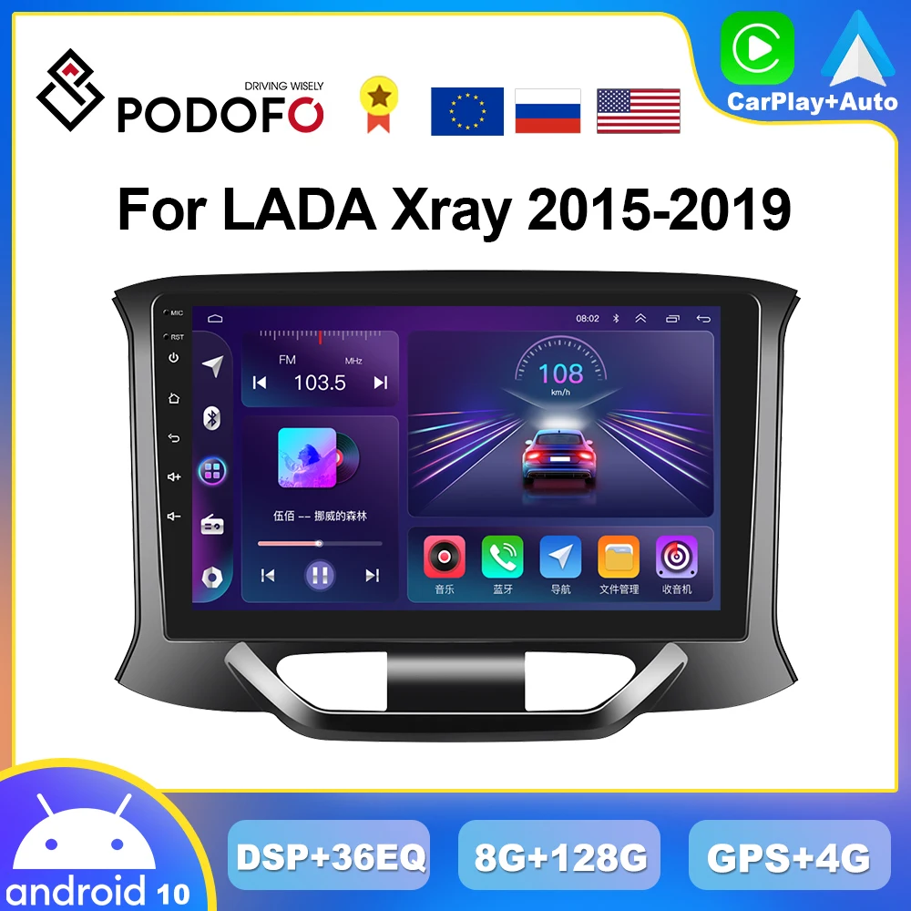 

Podofo 8G+128G CarPlay Android Radio For LADA Xray 2015-2019 Car Multimedia Player 4G Head Unit HiFi RDS GPS Stereo Receiver