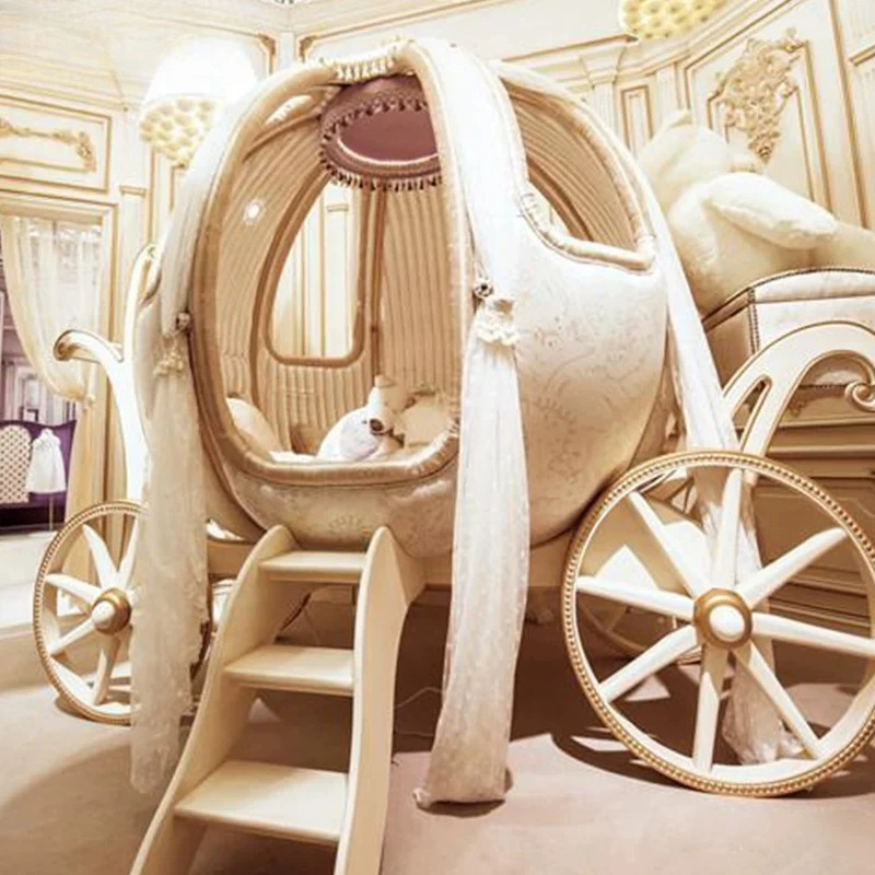 Solid wood crib, luxury villa with bed circumference newborn children's bed Cartoon removable bed