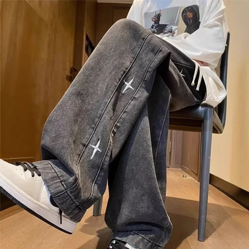 

Men's Hip-Hop American Retro Star Jeans, New Spring And Autumn Trendy Brand Loose Straight Pants