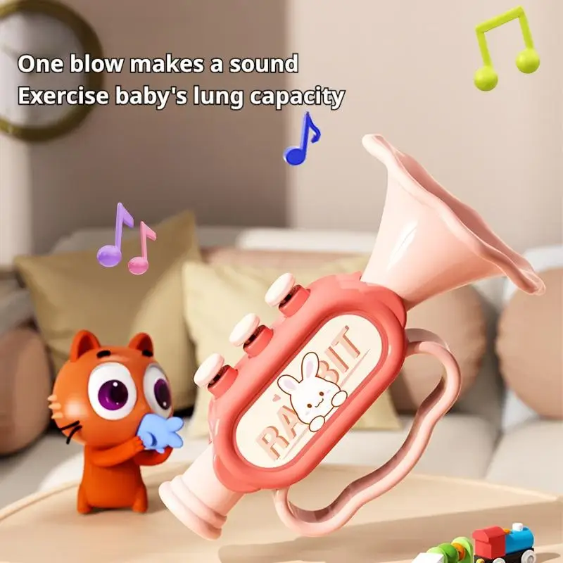 بوق صغير أزرق/وردي [مع حبل] صفارة هارمونيكا ممتعة للأطفال بعمر 0-1 سنة، آلة موسيقية خاصة للرضع