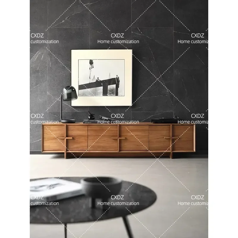 Retro Solid Wood TV Cabinet with Sliding Door Teak Storage Sideboard for Dining Room Modern Simple Living Room Cherry Wood
