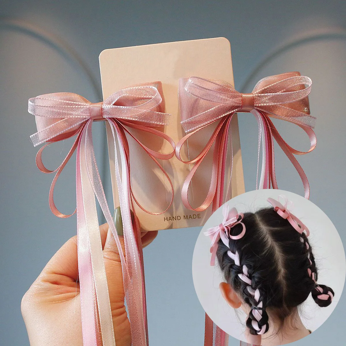 1 Pair Fashion Fairy Long Blush Green Ribbon Bow Hanfu Hairpins For Kids Hair Clip Barrettes Headdress Girls Hair Accessories