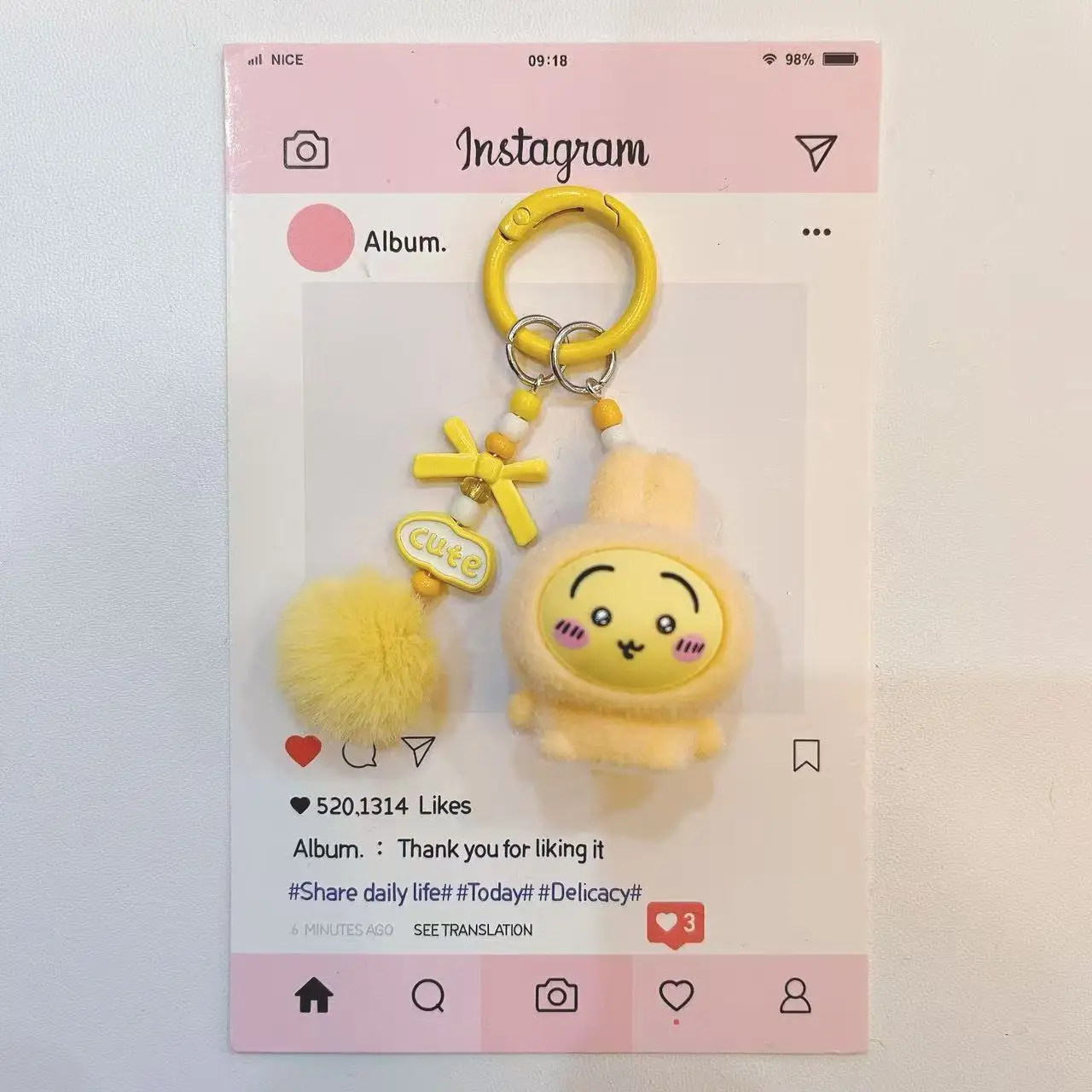 yiji Flocked Cartoon Keychain Cute Momonga Hachiware Usagi Charm Phone Strap Bag Pendant Gift for Girls Kids view 6