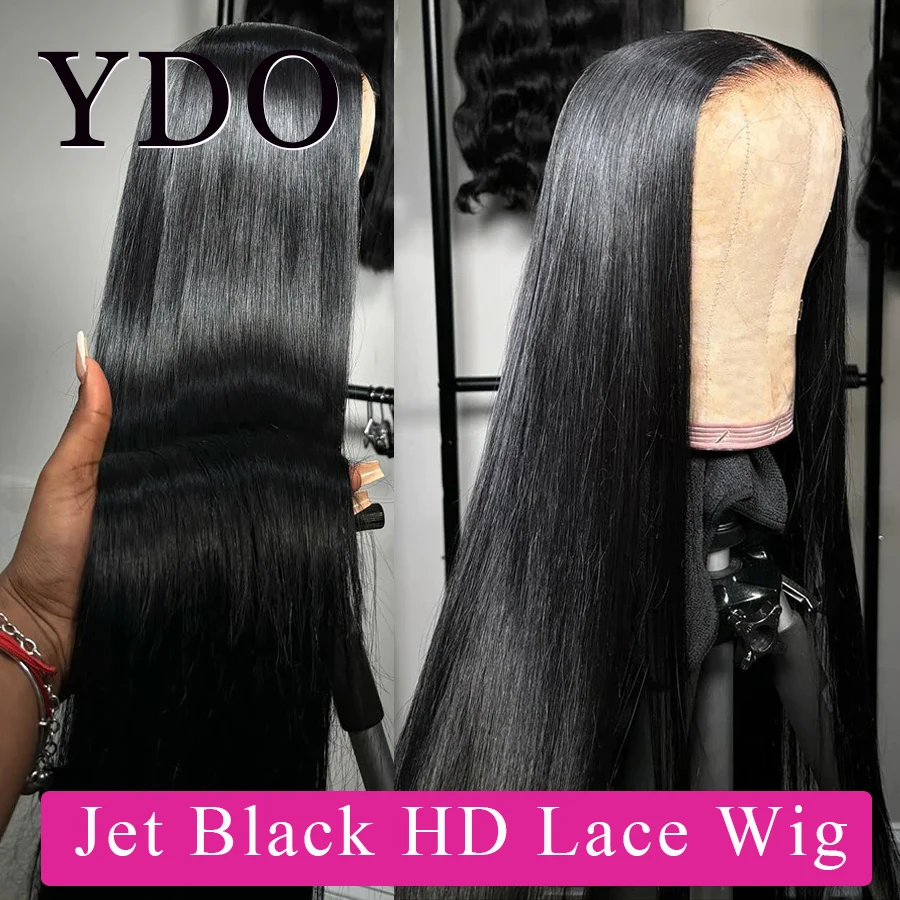 

32" Jet Black Bone Straight 13x6 HD Lace Front Human Hair Wigs For Women Pre Plucked 13x4 HD Transparent Lace Frontal Wigs