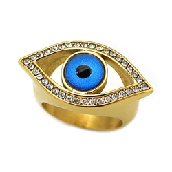 Hip Hop Bling Gold Color Stainless Steel The Eye of Evil Rings for Women Men Rapper Jewelry Drop Shipping