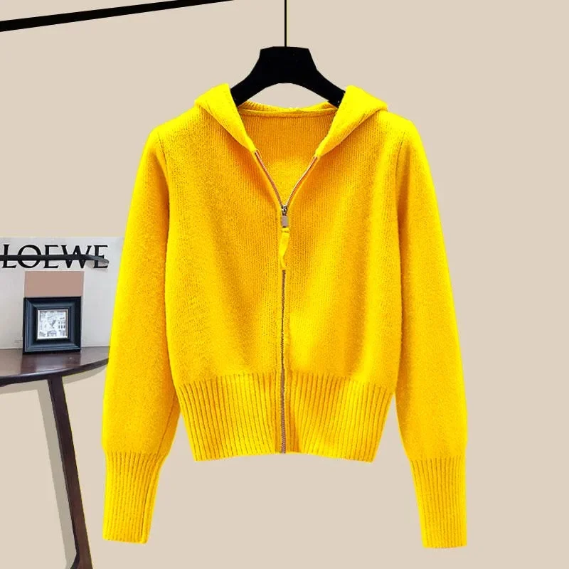 Hooded Sweater Jacket Women Autumn Winter Long Sleeved Double Zipper Soft Waxy Cardigan Sweater With Hat Design Feeling Top For