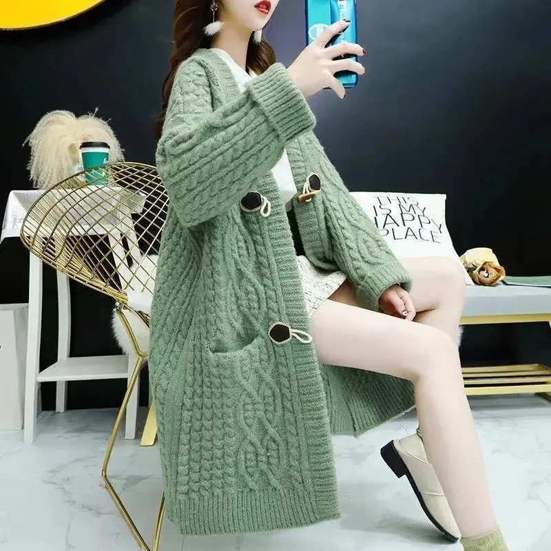 

Vintage Winter Women's Sweater Cardigan Twist Fashion Oversized 4XL Knitted Coat Female Long Cardigans Jackets New Horns Sweater