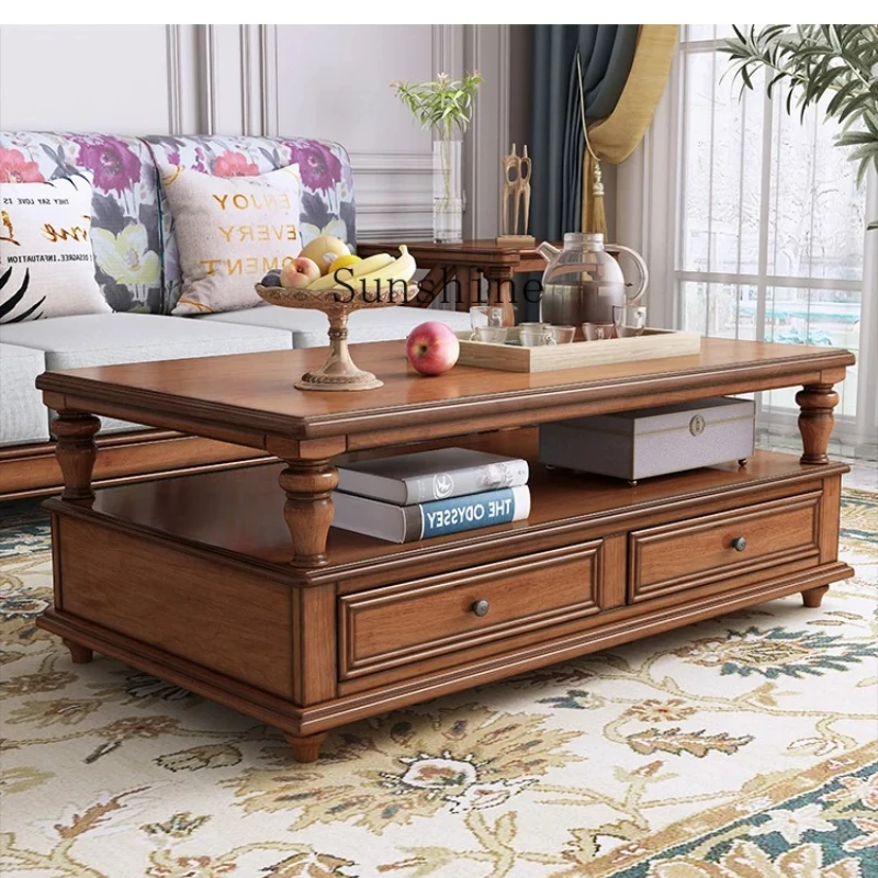 

American all-solid wood coffee table TV cabinet combination environmentally friendly furniture simple modern living room Nordic