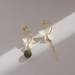 Japanese Korean Asymmetrical Petal Flowers Long Tassels Clip on Earrings for Women No Pierced Mosquito Coil Ear Clips Earrings