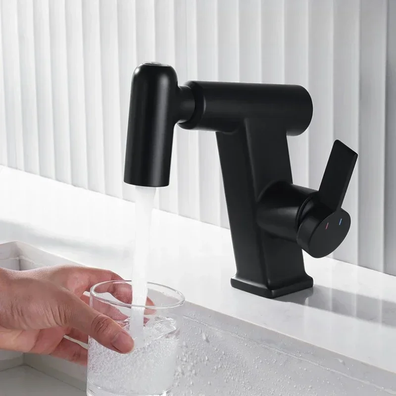 Black Pull-out Brass Bathroom Basin Faucet 3 Mode Water Outlet Hot And Cold Water Mixer Tap