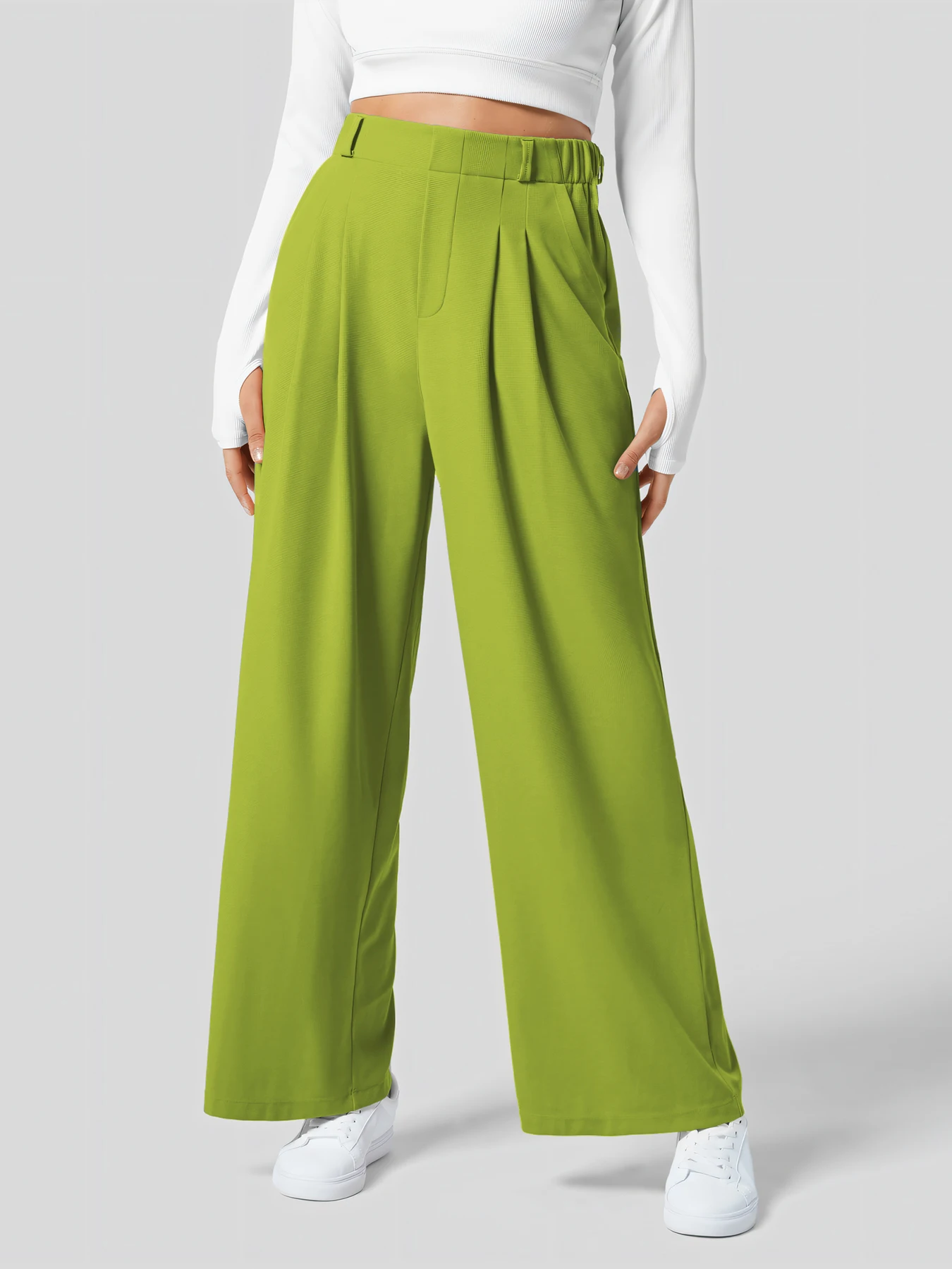 Damenhose, karierte, figurbetonte Hose mit weitem Bein und Taschen, hochtaillierte, lässige, figurbetonte Hose mit weitem Bein für Damen. – Detail 10