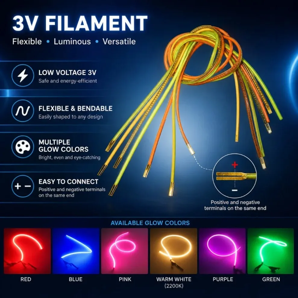 LED Filament 3V Ultra-Slim Same-End Spiral Flexible Retro Edison Bulb Diode Replacement DIY Holiday Decoration Lamp Accessories