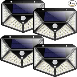 PIR Motion Sensor Solar Powered Wall Lights, Lâmpada ao ar livre, Luz solar de rua, Jardim Luz, 100 LED, 1 Pc, 2 Pcs, 4Pcs