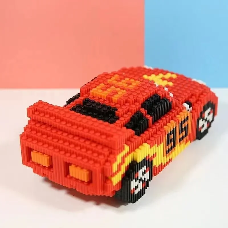 ดิสนีย์การ์ตูนรถพิกซาร์3คันบล็อกตัวต่อเพชร Lightning Mcqueen น่ารักแบบ DIY การเชื่อมต่อโมเดลอิฐขนาดเล็กบล็อกรถของขวัญของเล่น