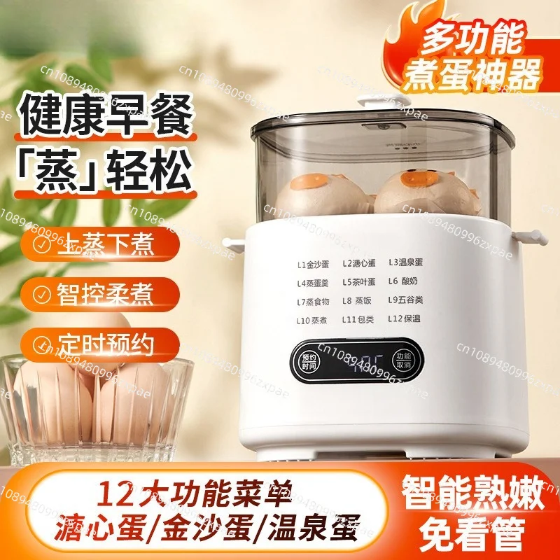 Double Layer Multifunctional Intelligent Egg Cooker Mini Household Breakfast Maker Anti Dry Burning Egg Steaming Device