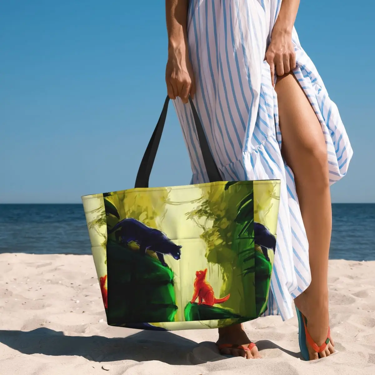 

Warrior Cute Cats Lovers Beach Tote Bag Sport Gym Yoga Duffle Large Tote Bag Women Travel Bag Fitness bag