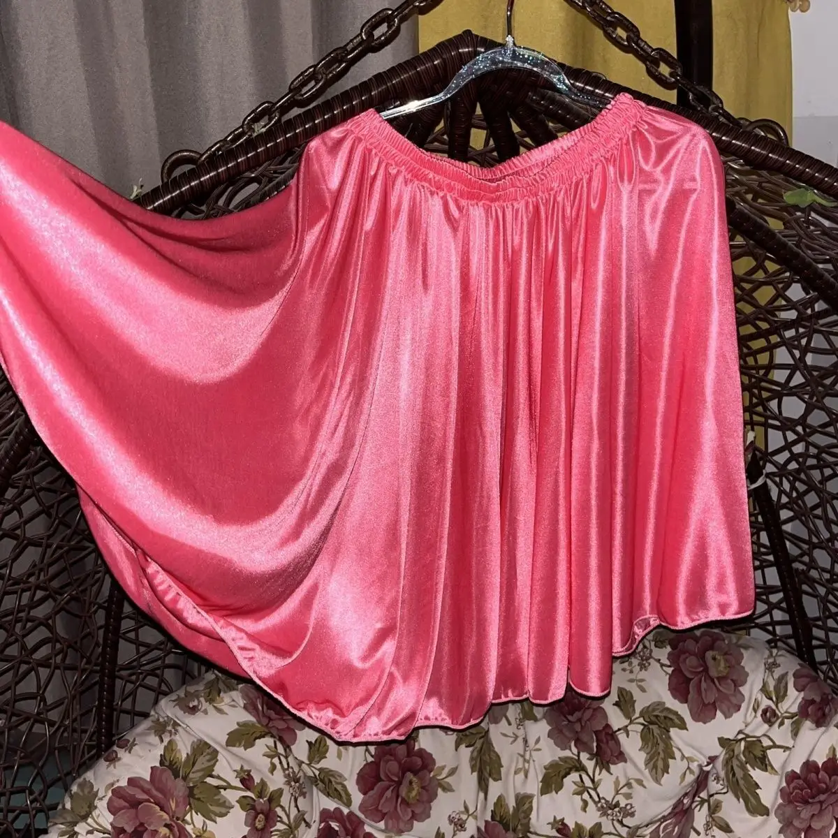 Women Men Glossy Satin Sexy Silky Smooth Short Skirts Plus Size High Waist Sleeping Loose Bottoms Half Skirts