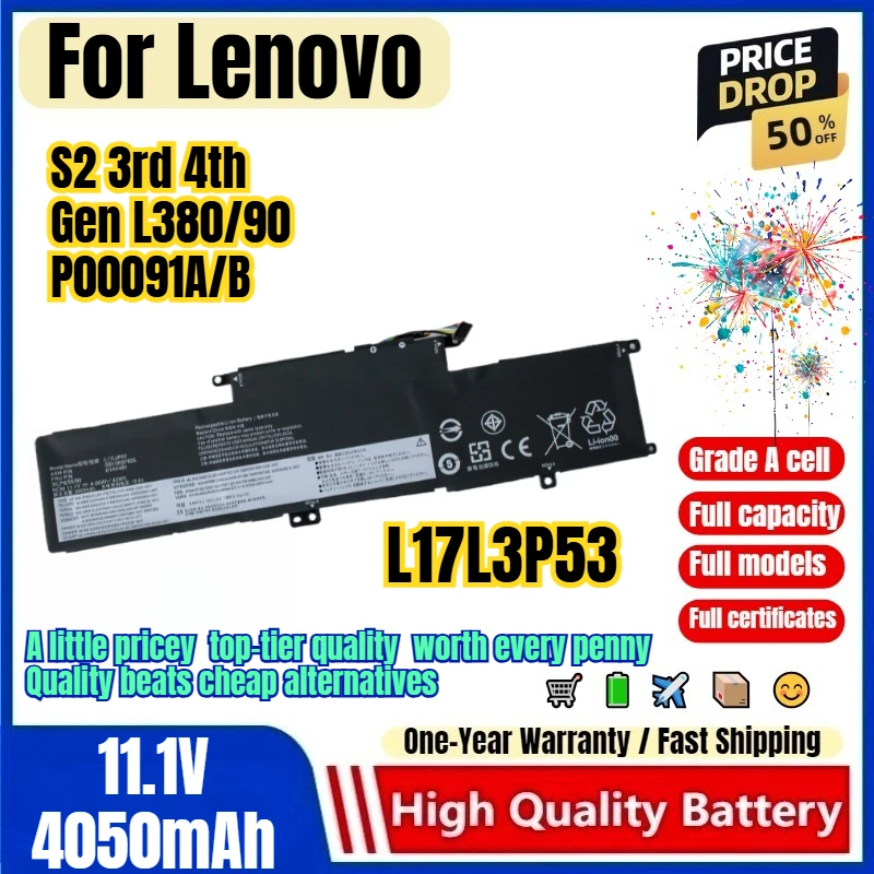 L17L3P53 for Lenovo S2 3rd 4th Gen L380/90 P00091A/B Laptop Battery 0 Cycle High Capacity Replacement Bateria Grade A Cell