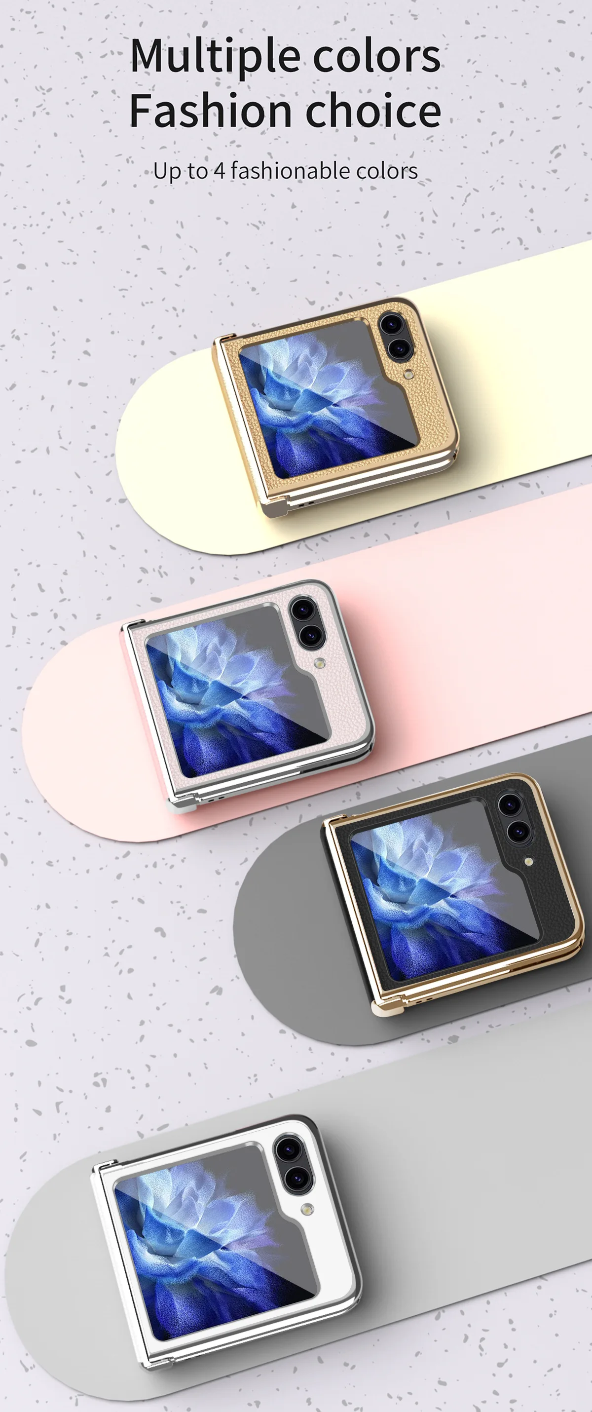 

Electroplated frame litchi pattern mobile phone case suitable for Samsung Zflip5 folding screen anti-fall protective cover