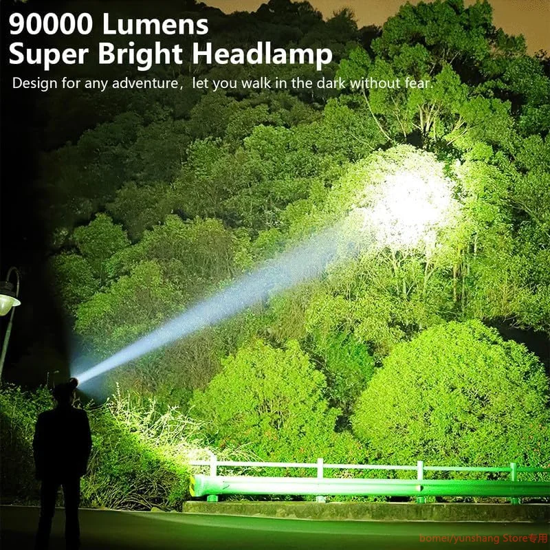 90000 Lumens LED Headlamp Super Bright Headlight 4 Modes Head light Waterproof Head Flashlight USB Rechargeable Outdoor Headlamp