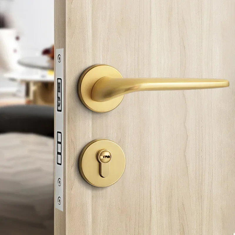 Indoor Home Room Door Lock Magnetic Mute Wooden Door Lock Brushed Gold Split Bedroom Gold Light Luxury Door Handle