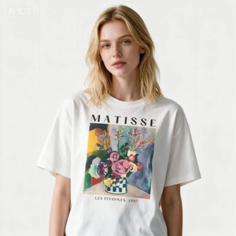 Women's Casual Retro Printed T-shirt Inspired By Matisse's 