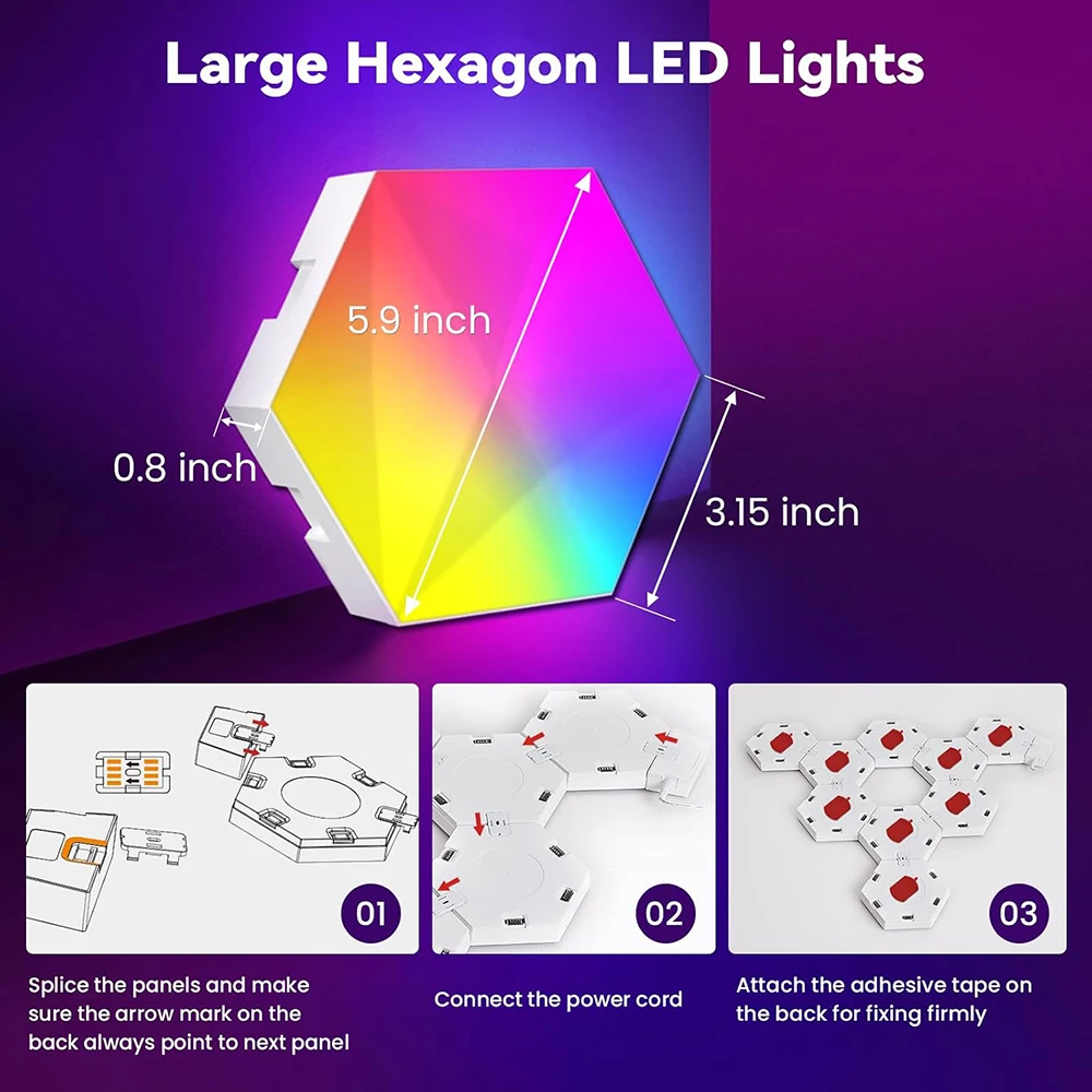 Pak Hexagon Lights 9 Packs DIY LED Light, with APP Smart Modular Panel Hex Tiles  RGB+IC Creative Gaming Lights