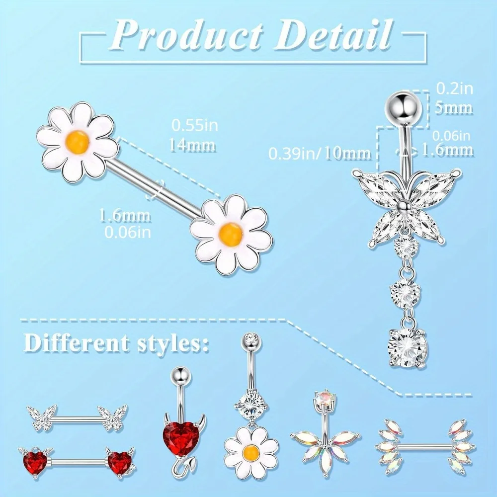 CASSIECA 1Pc 316L Surgical Stainless Steel 14G Nipple Rings Belly Button Rings for Women Curved Navel Barbell Piercing Jewelry